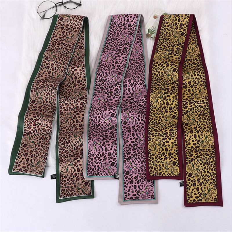 Дизайн Роскошный шелковый шарф с цифровой печатью с леопардовым принтом женская модная сумка с лентами женские головные шарфы и палантины BM1