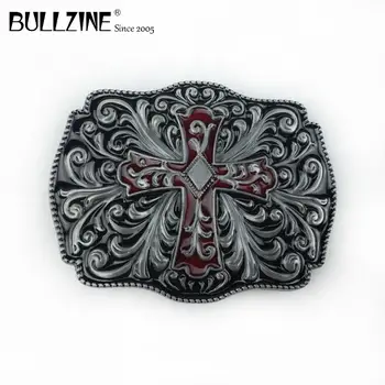 

Bullzine wholesale zinc alloy red Cross belt buckle cowboy jeans gift belt buckle pewter finish FP-02889-1