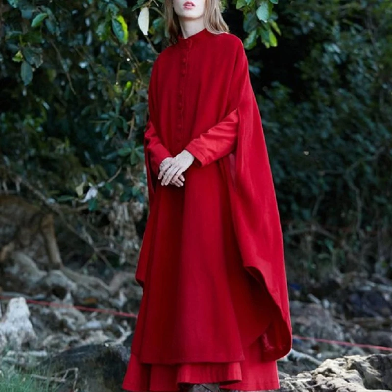 Новая женская ветровка, плотное одноцветное шерстяное пальто, женское свободное теплое пальто, пальто большого размера, накидка в европейском и американском стиле
