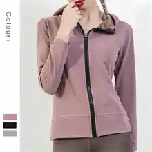 Осенняя и зимняя новая спортивная куртка для йоги Женская эластичная куртка на молнии для бега фитнес с капюшоном рубашка с длинными рукавами
