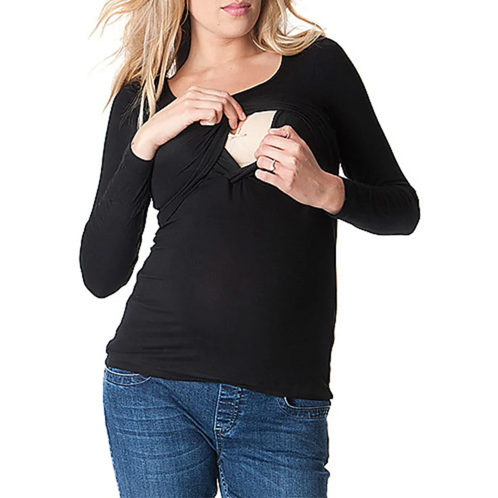 ENXI топ с длинными рукавами для кормящих мам; черно-белая одежда для грудного вскармливания; сезон осень-лето; Одежда для беременных; рубашка