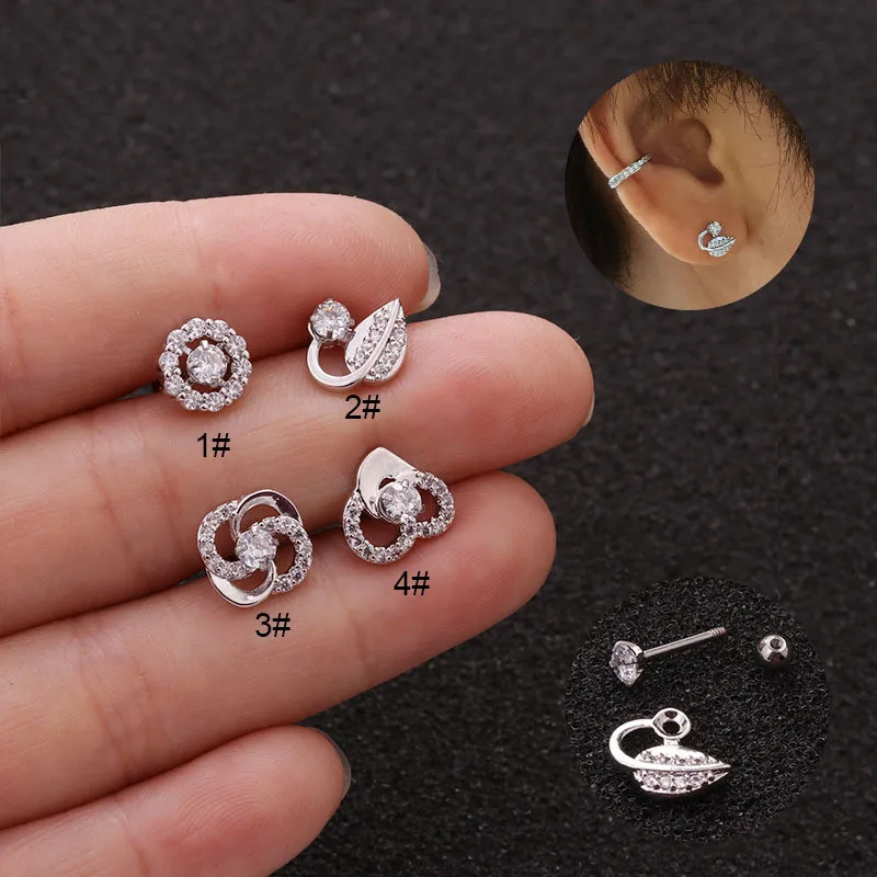 

20G Stainless Steel Flower Zircon Ear Piercing Helix Cartilage Tragus Piercing Rook Conch Earring Stud Hip Hop Crystal Puncture