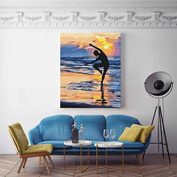 

DIY painting through digital painting decompression painting seaside dance beautiful silhouette figure living room dormitory dec