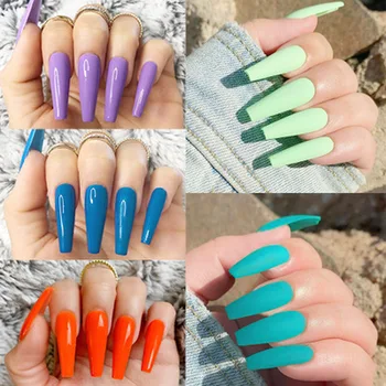 

New 24Pcs/Set False Nail Tips Matte Full Cover Long Ballet Fake Nails with Glue Nail Art Manicure French Manicure Tools Fashion