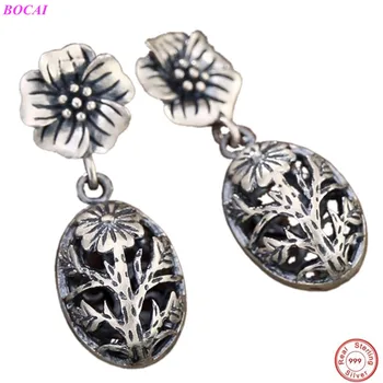 

S999 sterling silver ear drop for women matte color high-grade pure silver female flower stud earrings earrings