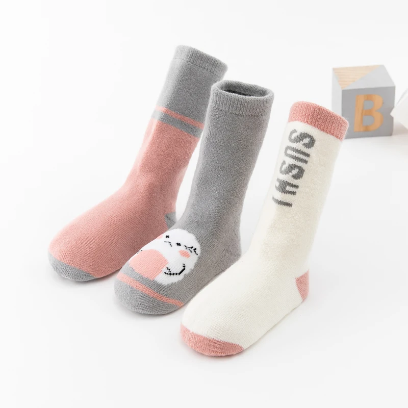 Grey sushi Нескользящие гольфы для малышей зимние длинные хлопковые махровые носки для новорожденных девочек и мальчиков детские толстые теплые носки с рисунками из мультфильмов - Цвет: Grey sushi