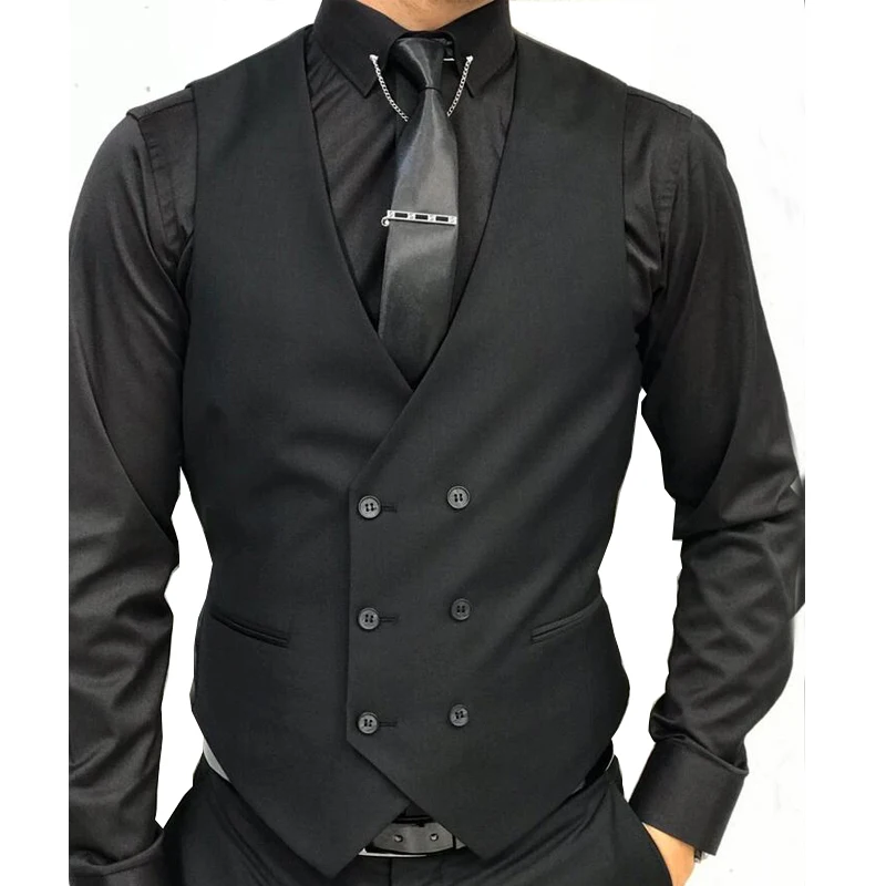 Black Formal Men's Vest Double-Breasted V-neck Men's Suit Vest Custom Wedding Tuxedo Steampunk 4