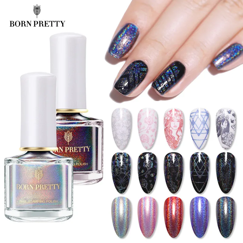 GEBOREN ZIEMLICH 6ml Thermische Nagel Polnischen Holo Nail art Stempel Lack Druck Polnischen lack Top Mantel Öl