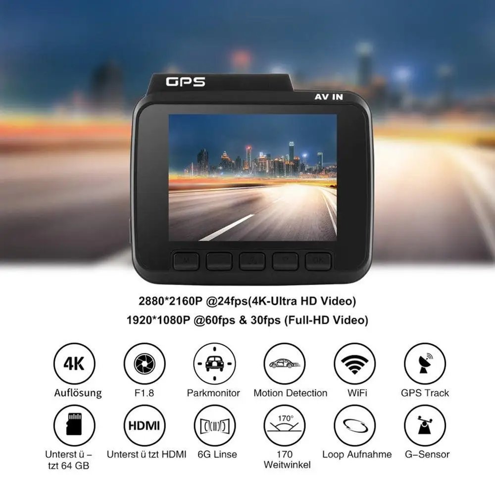 

AZDOME GS63H Single Cam Car Dvr Built-In Wifi Gps G-Sensor Camera 170 Super Wide Angle Lens 4K Ultra HD Wdr Driving Recorder