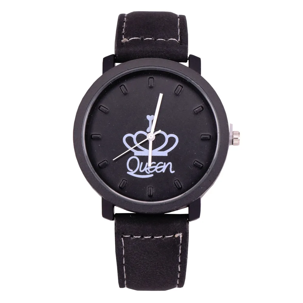 

New Style Creative Crown Couple Watch Men Large Dial Queen KING Casual Suede Quartz Watch