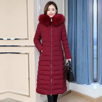 

4XL Down Cotton Coat Women's Long Winter Jacket Parka Coat Large Size Hooded Fur Collar Warm Thicken Jackets Winter Women Q2051