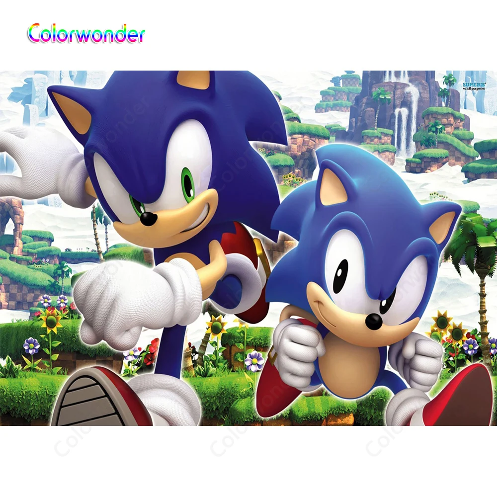 漫画ゲーム世界ブルー ザ ヘッジホッグ少年でソニック妖精物語写真グリーン Monutains クリア水誕生日の背景 Background Aliexpress