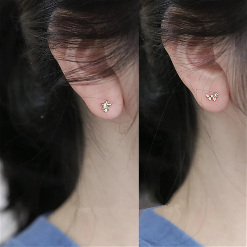 925 Sterling Silver Japanese Asymmetric Star Stud Earrings Women Modern Simple Student Party 14k Gold Plating Jewelry Gift - Image 2