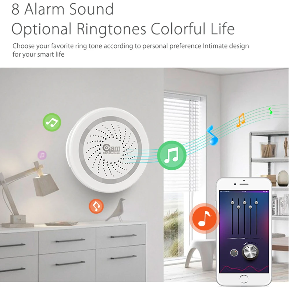 НЕО Coolcam Wifi сирена датчик сигнализации Смарт туя сирены с Amazon Google помощник дома IFTTT