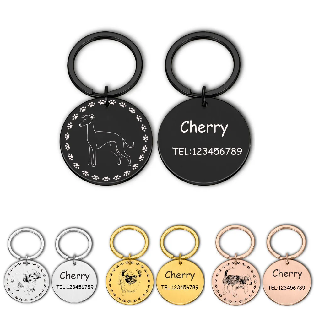Etiquetas de identificación de perro y gato grabadas con láser, patrón personalizado, nombre del número de teléfono, cachorros, gatos, antipérdida, etiqueta de Mascota, placa con nombre para perros y gatos, Collar para cachorro