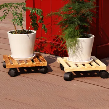 

Roller Moving Tray Rack Wooden Base Garden Living Room Table Bamboo Plant Flower Pot Display Rack Home Decoration