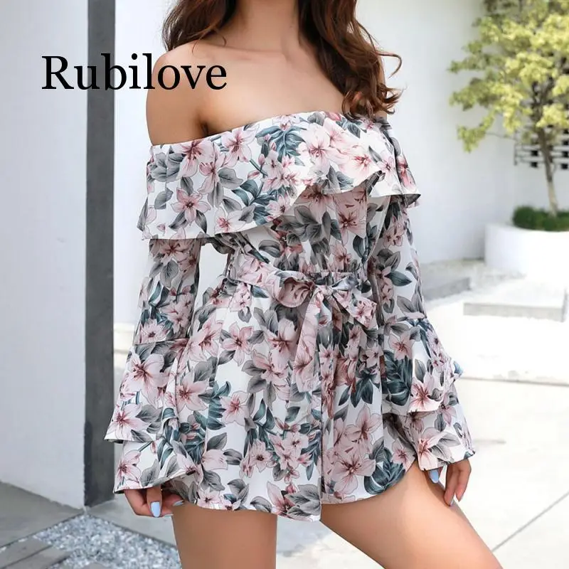 Rubilove цветочный принт боди с длинным рукавом комбинезон для женщин Свободные Комбинезоны короткий топ