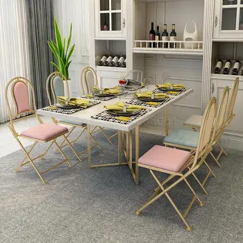 

Nordic folding storage chair simple home leisure wrought iron back chair creative living room simple