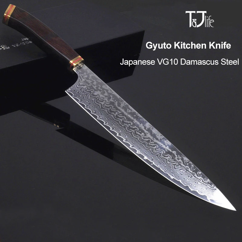 Кухонный нож шеф-повара Gyuto, японский нож VG10, дамасская сталь, кухонные ножи, ручная работа, кованые разделочные ножи, нарезка, приготовление фарша, 46