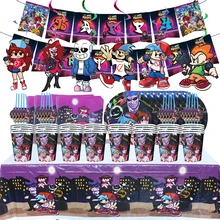 

10People Party Decor Friday Night Funkin Birthday Party Supplies Disposable Tableware Baby Shower Number Balloons Customizable