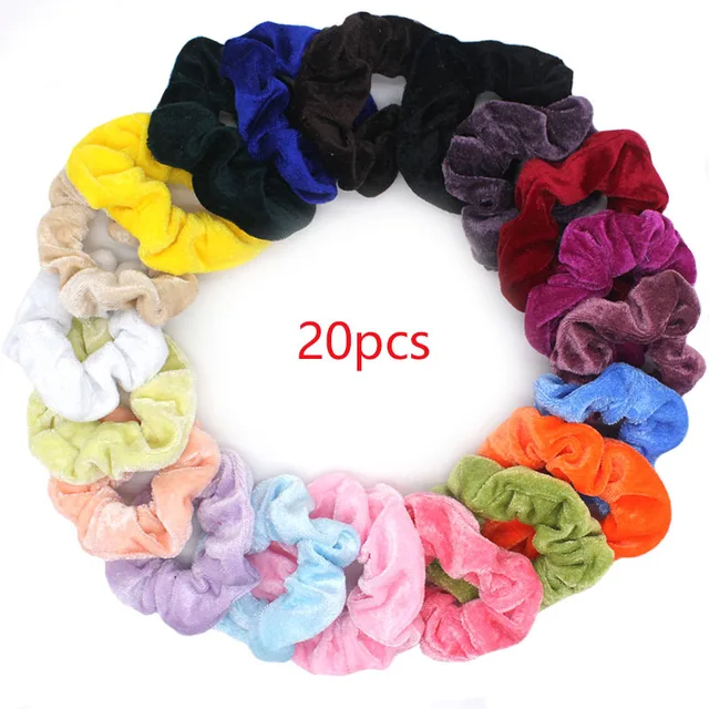 50pcs/set Vintage Hair Scrunchies Stretchy Velvet Scrunchie Pack Women Elastic Hair Bands Girl Headwear Plain Rubber Hair Ties 20pcs
