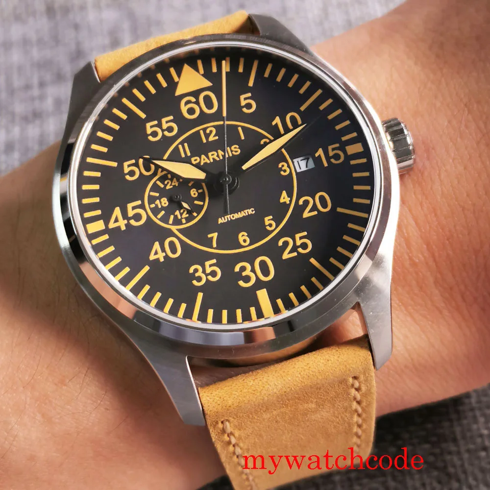 Parnis 44mm Automatic Military Mens Watch 21 Jewels MIYOTA