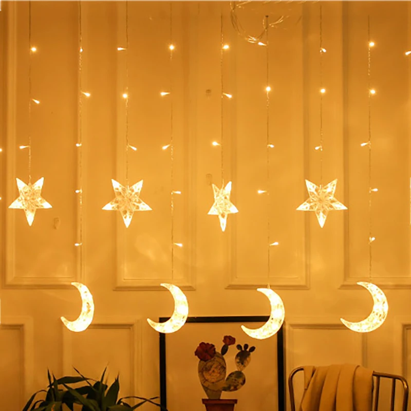

EU Plug LED Star Moon Christmad String Light Waterproof Fairy Outdoor Christmas Garlands LED Curtain Light Holiday Decoration