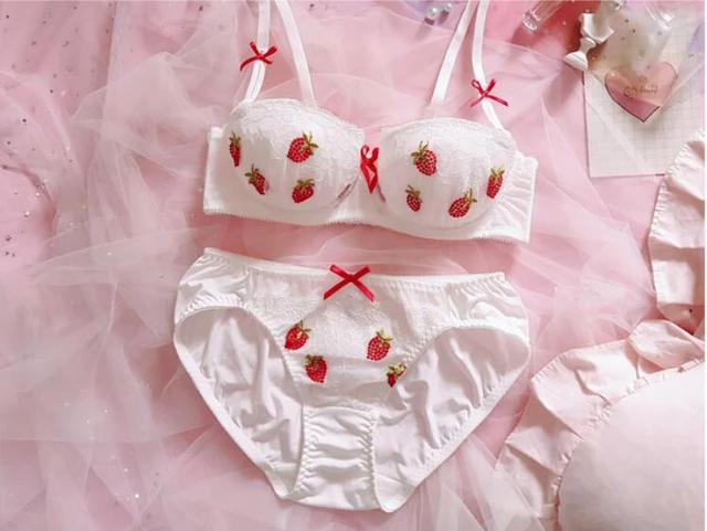 Strawberry Japanese Milk Silk Bra & Panties Set Underwear Lolita Bra Panty  Set