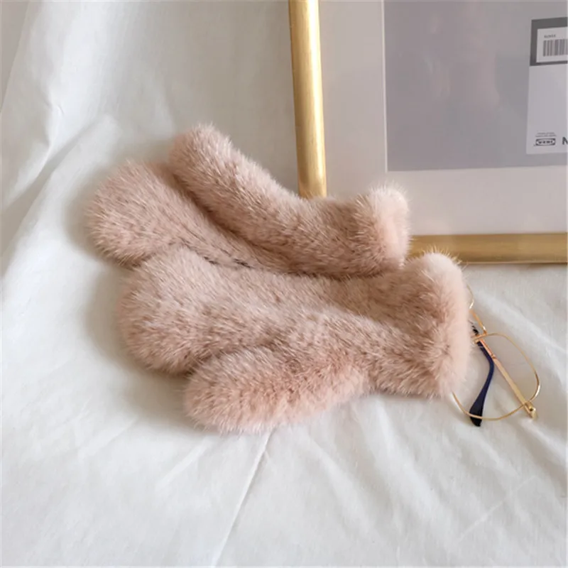Pink Модные новые женские перчатки из натурального меха норки милые перчатки из меха норки зимние теплые мягкие вязаные перчатки из натурального меха - Цвет: Pink
