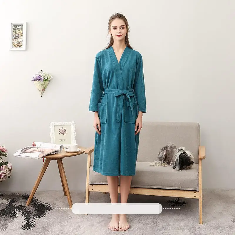 Lovers Knee-length Home Dressing Gown Spring And Autumn Sleepwear Casual Belt Nightgown Full Sleeve Robe Kimono Bathrobe Gown - Цвет: Women1