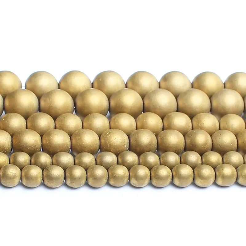 Natural Stone Hematite Round Beads in Gold & Silver Tones for Jewelry Making - 15'' Strand