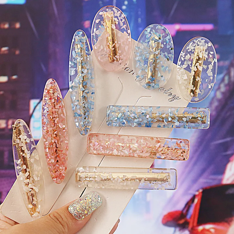 

1PC Fashion Geometric Transparent Debris Pattern Korean Acetate Acrylic Hair Clips For Women Girls Stick Hairpin Accessories