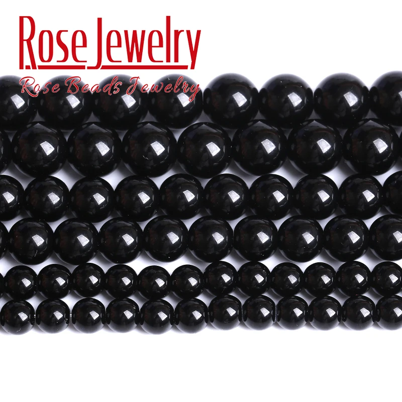Natural Round Black Agate Onyx Gemstone Beads For Jewelry Making Loose Beads 15" 