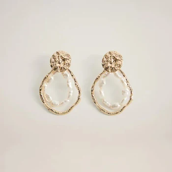 

JUJIA Elegant Gold Metal Simulated Pearl Dangle Earrings for Women Ethnic Jewelry Boho Drop Earring Accessories