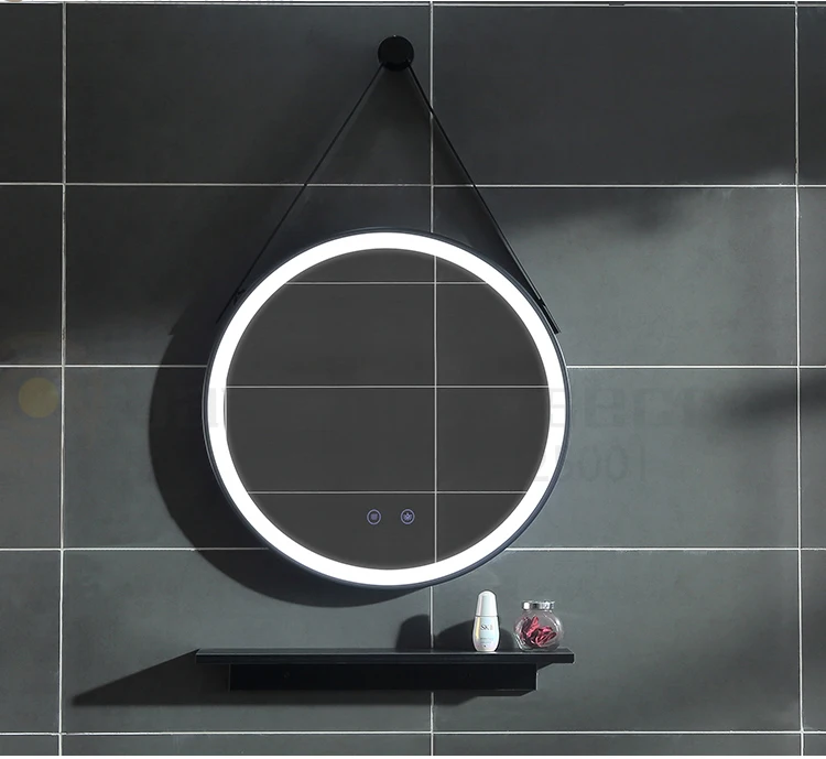 Умный сенсорный светодиодный светильник для ванной зеркало анти-туман настенный макияж зеркало черная рамка кованого железа край круглое зеркало