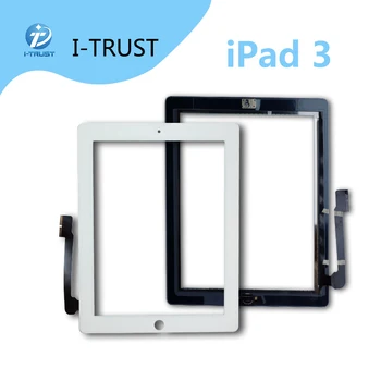 

50 PCS/ LOT Screen Digitizer for iPad 3 complete with home button and adhesive touch screen glass assembly