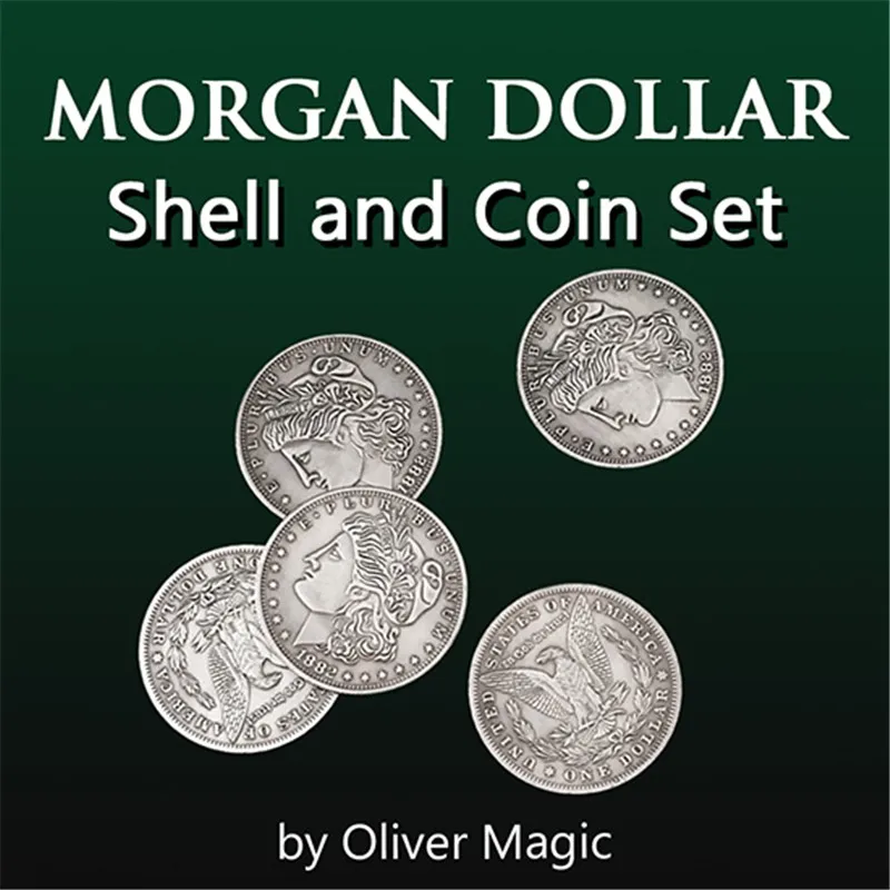 Goedkoop Morgan Dollar Shell en Coin Set (5 Munten + 1 Hoofd Shell + 1 Staart Shell) goocheltrucs Close Up Illusies Gimmick Prop Coin Magia