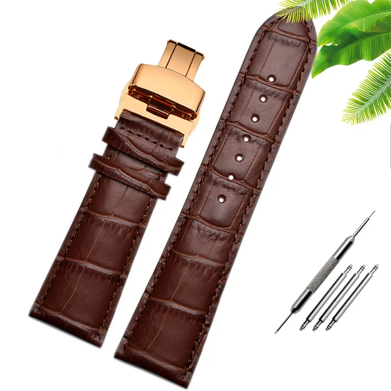 Wide Black & Brown Alligator Leather Watch Strap with Butterfly Clasp - Men's, Free Shipping