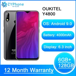 OUKITEL Y4800 смартфон, 6 ГБ ОЗУ 128 Гб ПЗУ, Android 9,0, экран 6,3 дюйма, Восьмиядерный