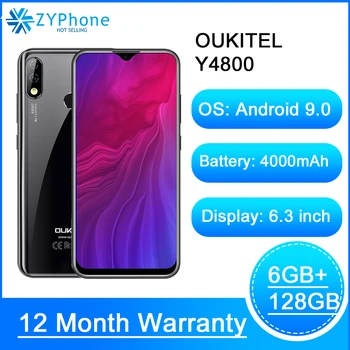 

OUKITEL Y4800 6G RAM 128G ROM Android 9.0 6.3"19.5:9 FHD Octa Core Mobile Phone ID Fingerprint 4000mAh 9V/2A 4G Smartphone New