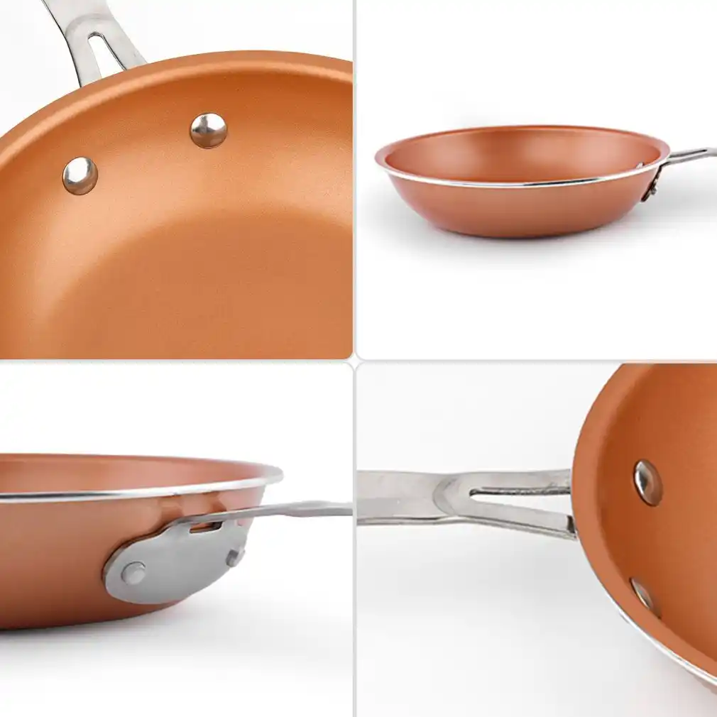 non-stick copper flat frying pan with ceramic coating and
