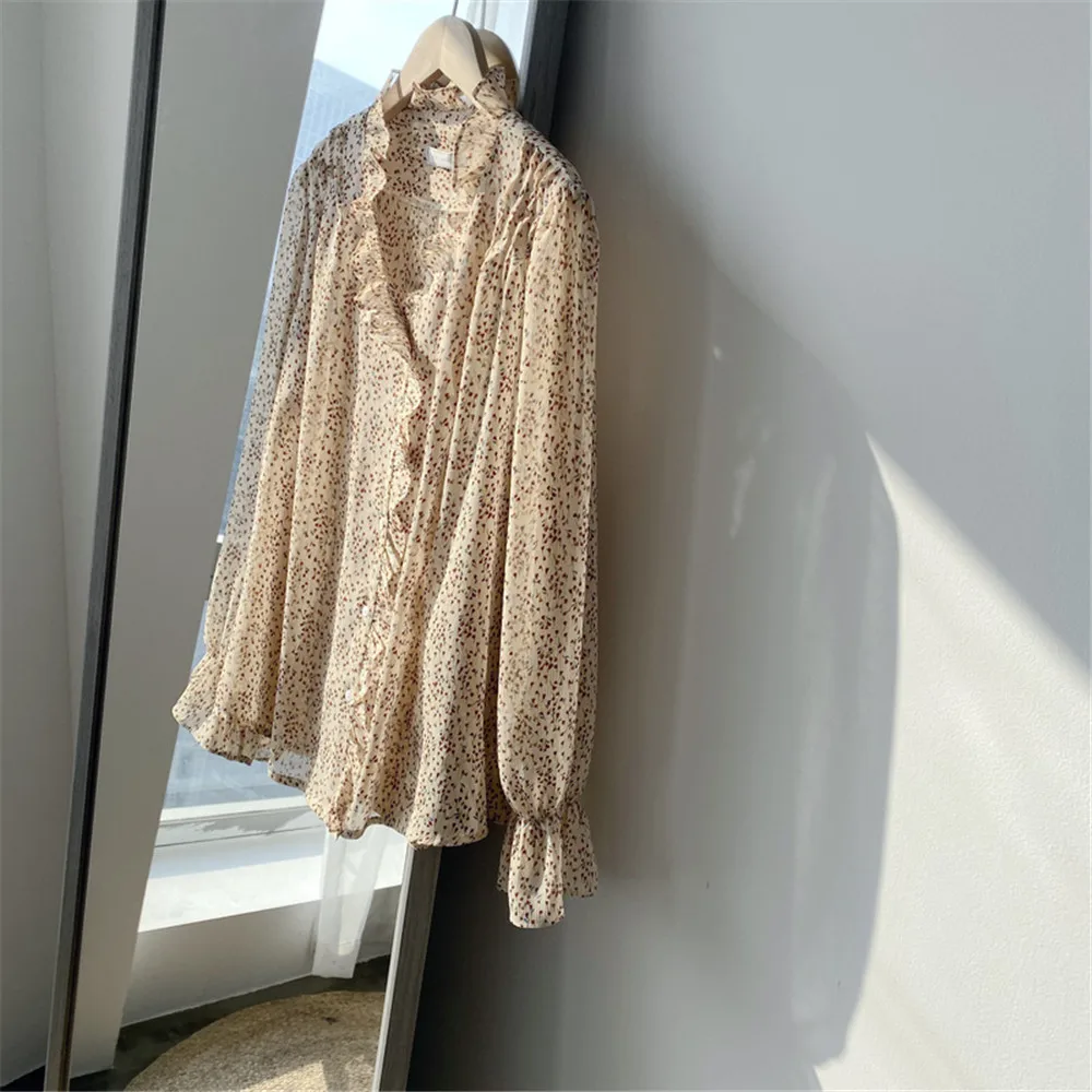 2020 Casual Vintage Chiffon Shirt Blouse Women Floral Printed Lantern Sleeve Women Tops  Blouse V Neck Blusas Mujer De Moda z669 (24)