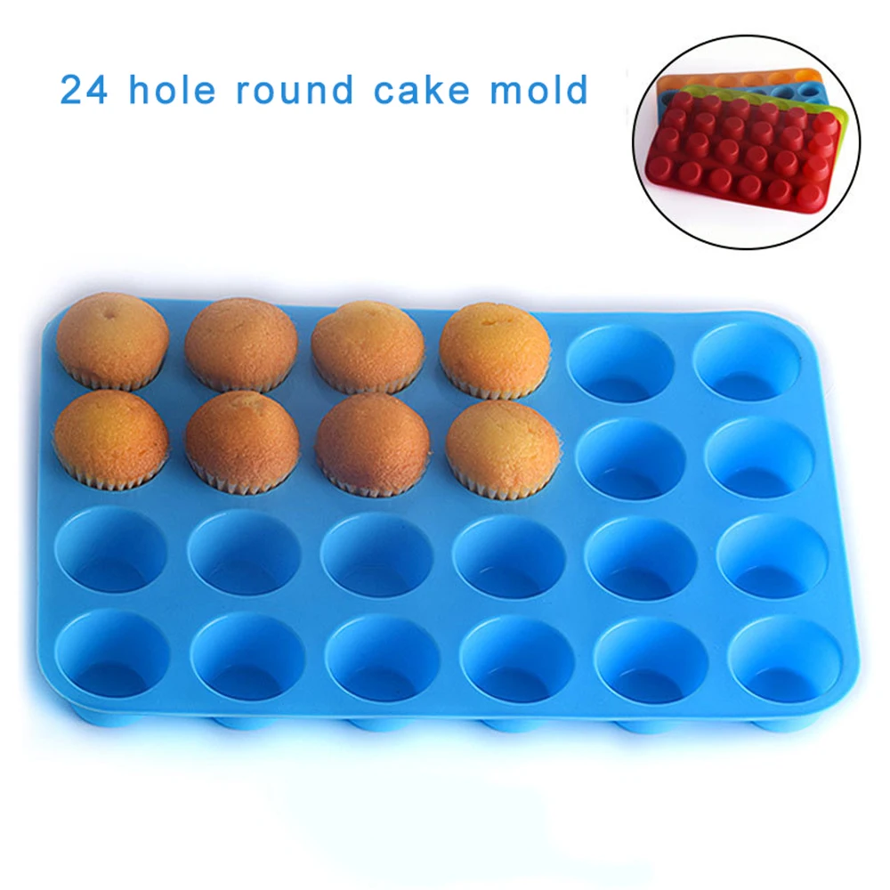 24 Cavity Mini Muffin Cup Silicone Soap Cookies Cupcake Bakeware Pan Tray Mould 