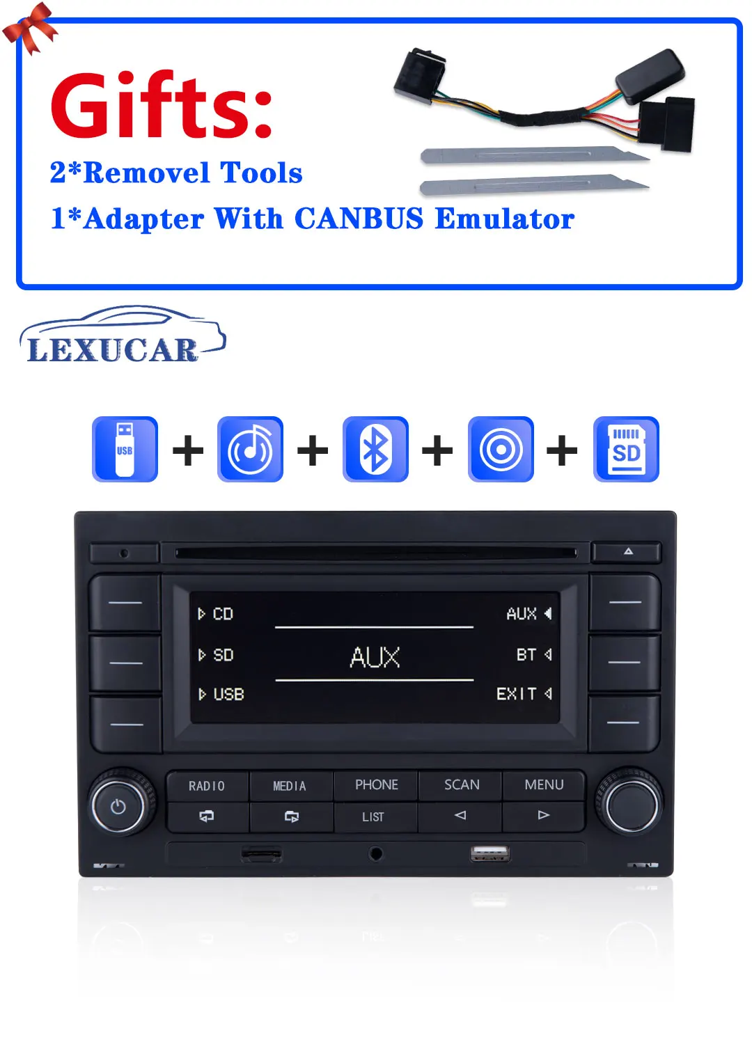 LEXUCAR Bluetooth RCN210 автомобильный Радио CD-плеер USB MP3 AUX RCN 210 9N 31G 035 185 для VW Golf Jetta MK4 Passat B5 Polo 9N