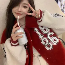Harajuku – manteaux matelassés en agneau pour femme, veste en coton rembourré avec de grandes lettres, parka épaisse, Streetwear, hiver, 2021