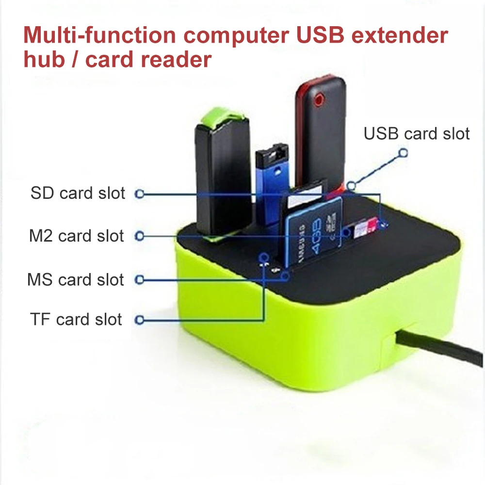 CHUYI Square Multi-function USB Splitter Card Reader 2.0 All-in-one COMBO Blacklight HUB High Speed For PC Laptop | Компьютеры и офис