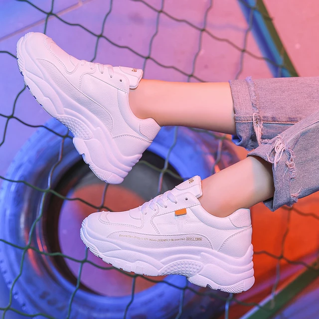 de deporte para mujer, Tenis femenino, moda 2019, piel dividida, zapatos gruesos, zapatillas de para mujer, zapatos informales para primavera y otoño para mujer - AliExpress