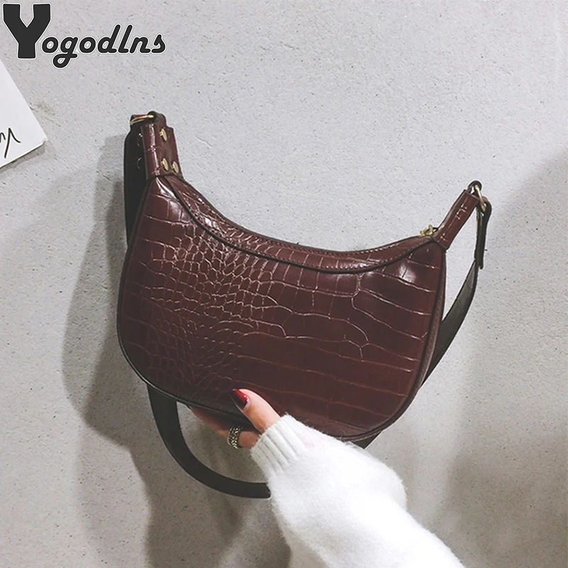 Retro Crocodile Pattern Crossbody Bags For Women 2020 Luxury Hobo Bags Women Bags Designer Saddle Bags Lady Purses And Handbags