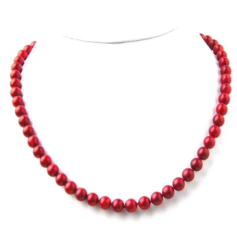 

Qingmos 8-9mm Round Natural Red Coral Necklace for Women Jewelry Chokers 18" Necklace Collier Halskette nec7013 Free shipping