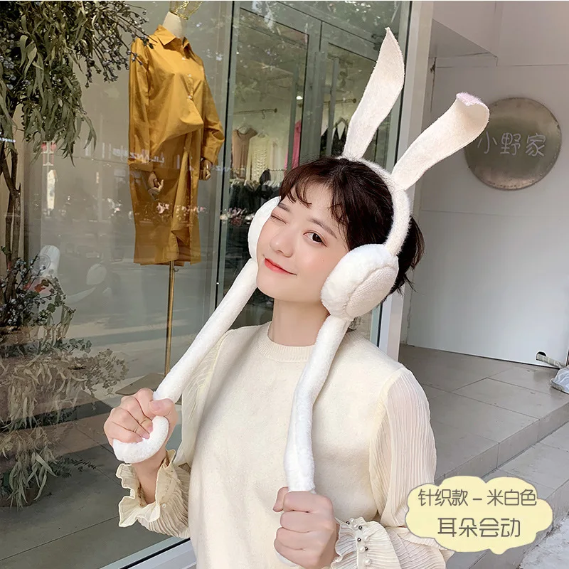 Новые зимние теплые наушники из Южной Кореи; детские наушники с ушками из мультфильмов; милые плюшевые уши кролика; теплые наушники для девочек - Цвет: R018